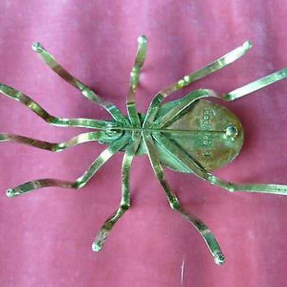 Small Estate Vintage E. Spencer Silver Malachite Protective Spider Brooch - Picture 14 of 15